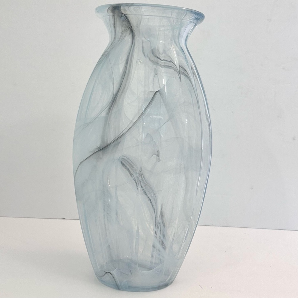 Vintage LUX Italian Glass Vase Vetreria Operaia  Blue Swirl 12” Art Glass Vase - Picture 5 of 14